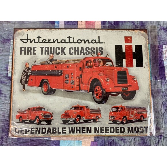 Unbranded Other - IH International Fire Truck Chassis Metal 16x12.5 Sign Decor Bar Man Cave Shop